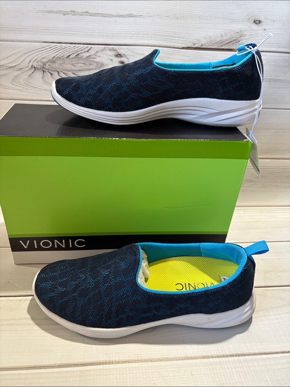 Vionic Navy Slip-On Sneakers with Teal Accents
